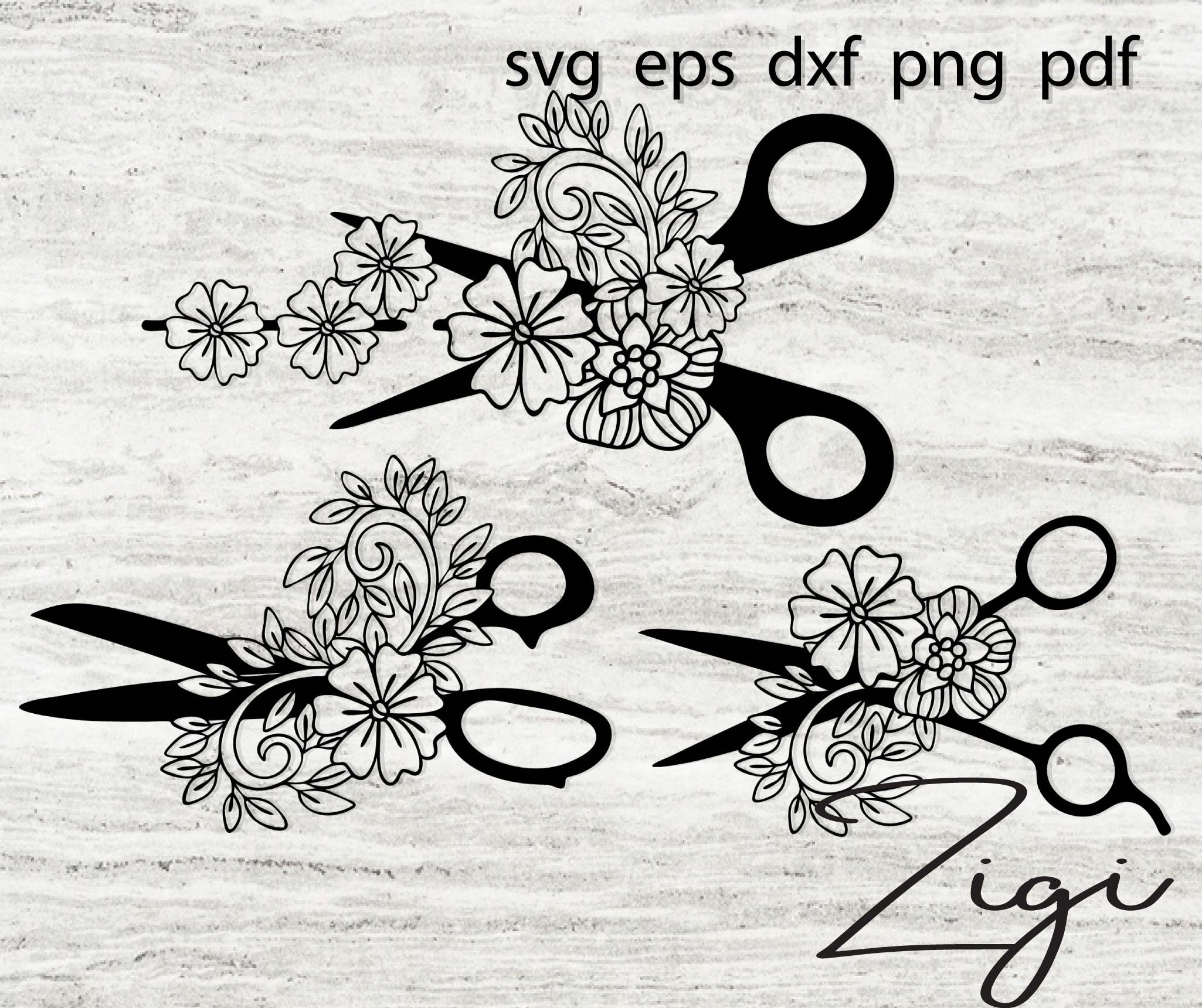 Scissors floral svg Etsy