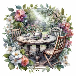 Rustic Tea Table With Flowers PNG Clipart, 10 Vintage Garden Tea Party ...