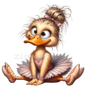 Schrullige Ballerina Ente PNG Clipart. 15 Niedliche Ballett Enten mit Tütü und Schleife Illustration. Kawaii Tanzbezogene Tierkunst