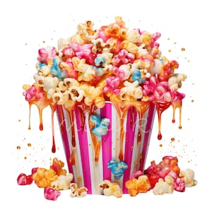 Popcorn Clipart 10 PNG, Watercolor Cinema Movie Clip Art, Printable Illustration Card Making, Junk Journal