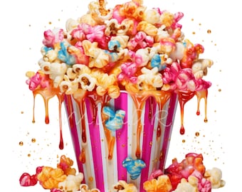 10 PNG Colorful Gourmet Popcorn, Movie Clipart, Party Art