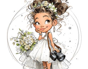 12 JPG Photographer Girl Wedding Camera Floral Frame Graphic