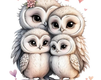 15 PNG Owl Family, Woodland Bird Nursery Clipart, Vintage Forest Animal Art