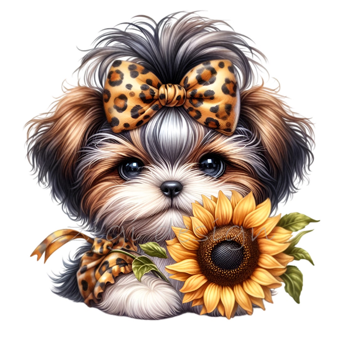Shih Tzu Clip Art, Leopard Bow Clipart, 15 PNG Sunflower Animal Print ...