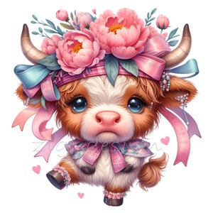 Highland Cow Clipart, Peonies Clipart, 10 PNG Baby Flower Crown, Junk ...