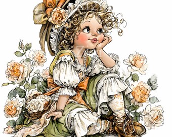 子供の肖像画 水彩画 花柄背景 17 JPG 水彩画の少女と花のイラスト、花柄の子供の肖像画の保育園