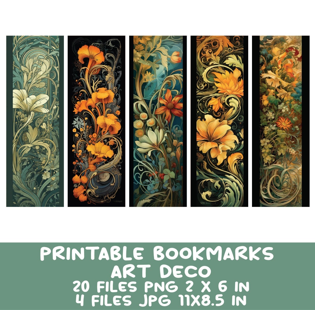 Art Deco Printable Bookmarks PNG Bundle, 20 Art Nouveau 1920's Clipart ...