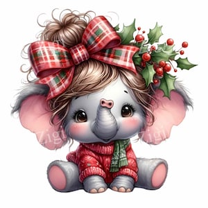 12 PNG Elefante di Natale - Clipart PNG per le vacanze - Simpatico cucciolo di animale in maglione per biglietti, sublimazione, artigianato invernale e decorazioni per bambini