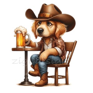 15 PNG Cowboy dog clipart – Funny western PNG – Country pet art for bar signs, t-shirt designs, beer lovers, cards or party decor