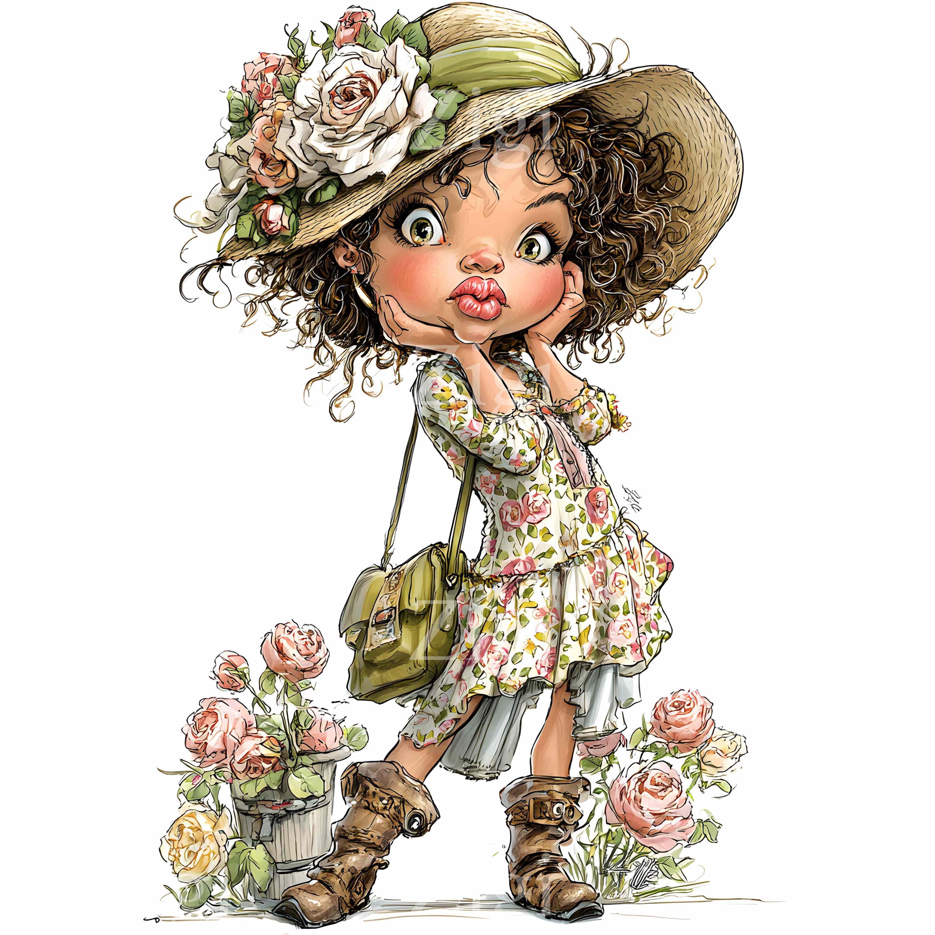 17 JPG 水彩画の少女と花のイラスト、花柄の子供の肖像画の保育園