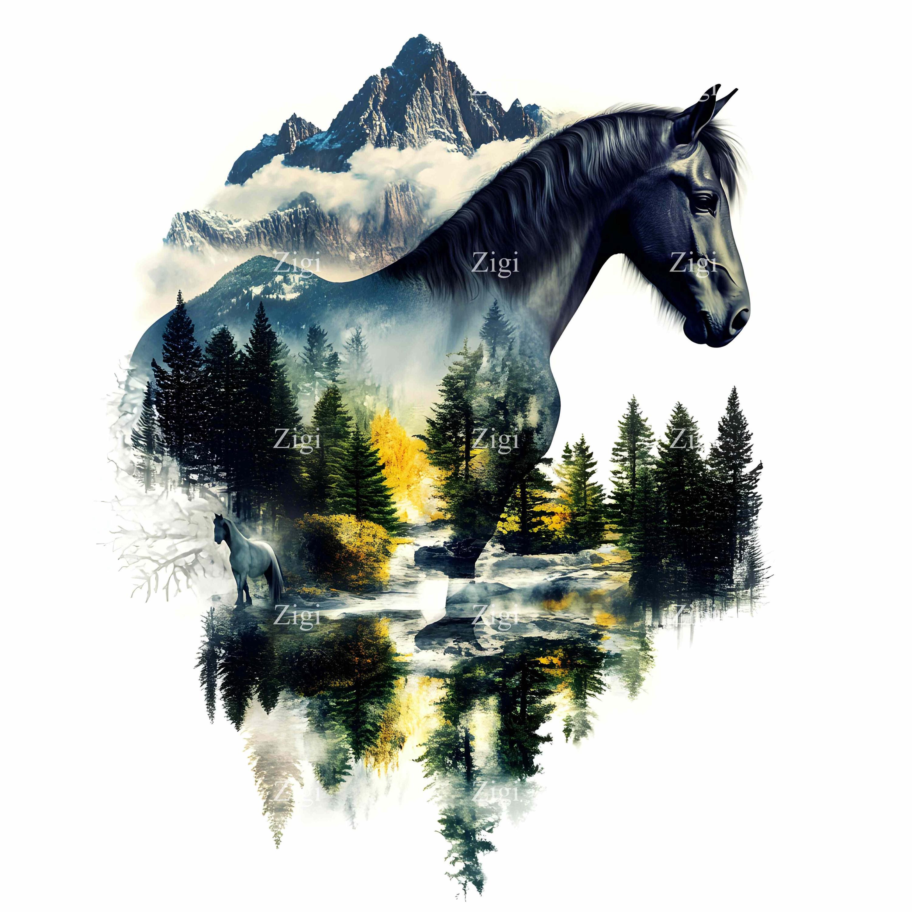 16 JPG Mountain Landscape Clipart – Horse Double Exposure Art – Nature ...