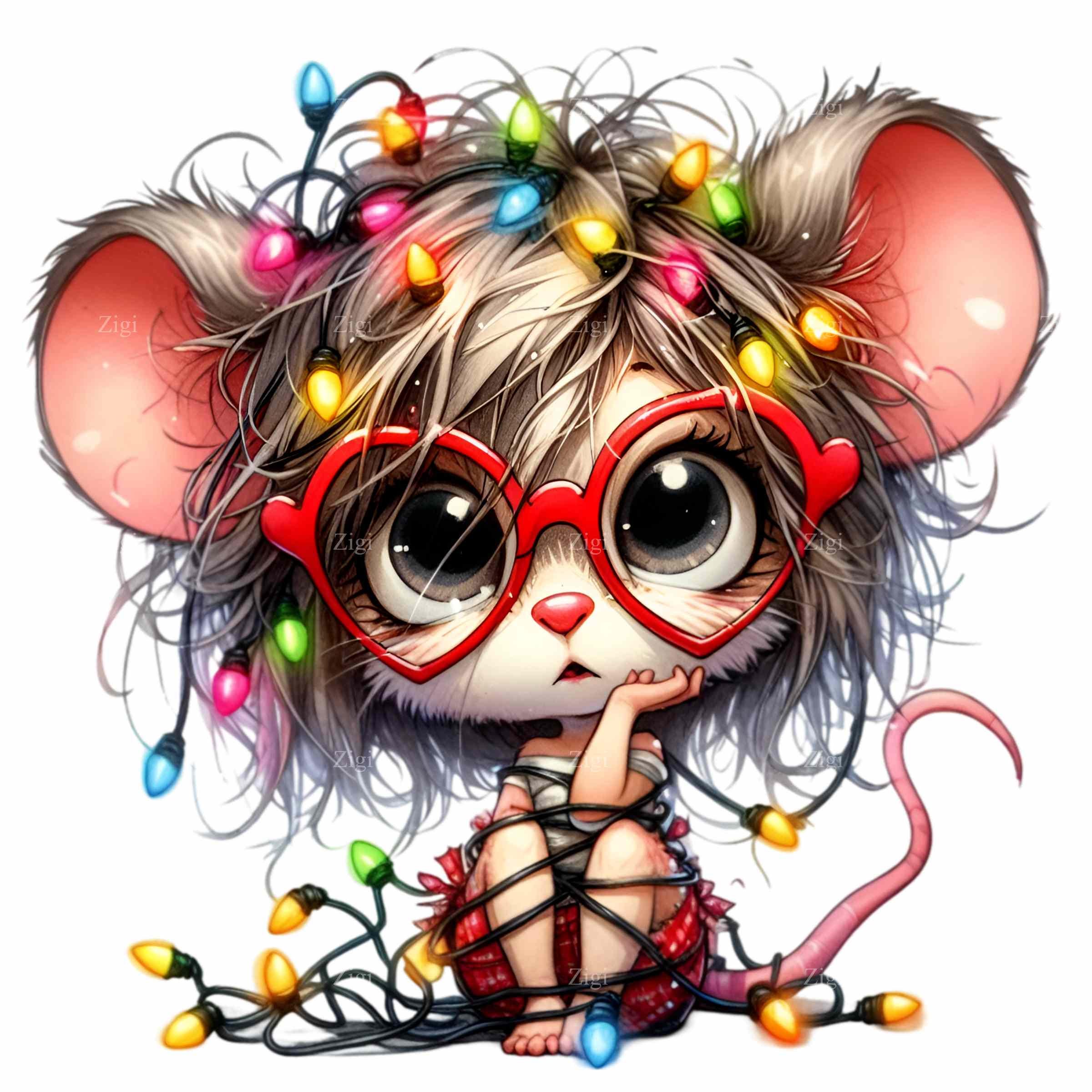 12 Funny Christmas Mouse PNG Clipart, Cute Mouse With Heart