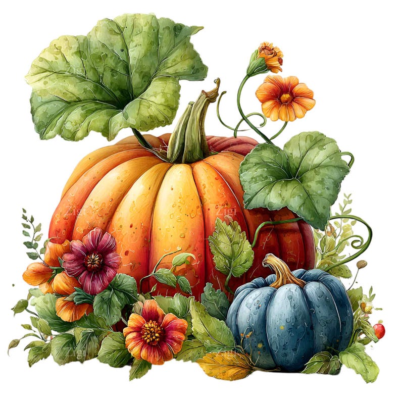 16 PNG Watercolor Textured Pumpkin, Rustic Fall Harvest Clipart - Etsy