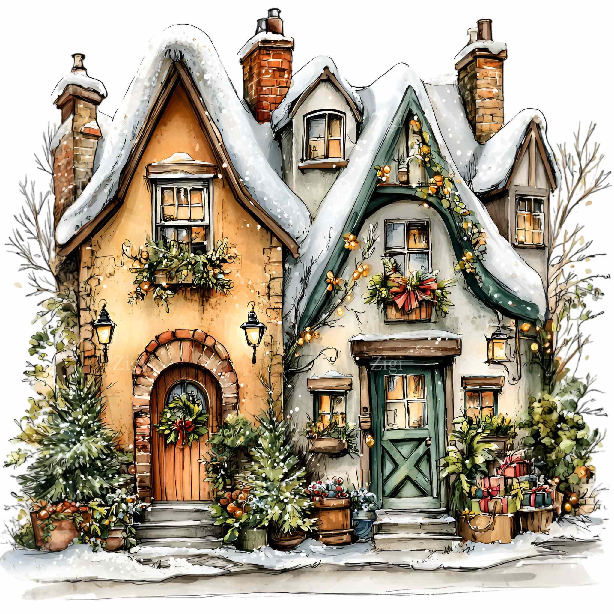 12 PNG Snowy Village PNG – Christmas Houses Clipart – Winter Street ...