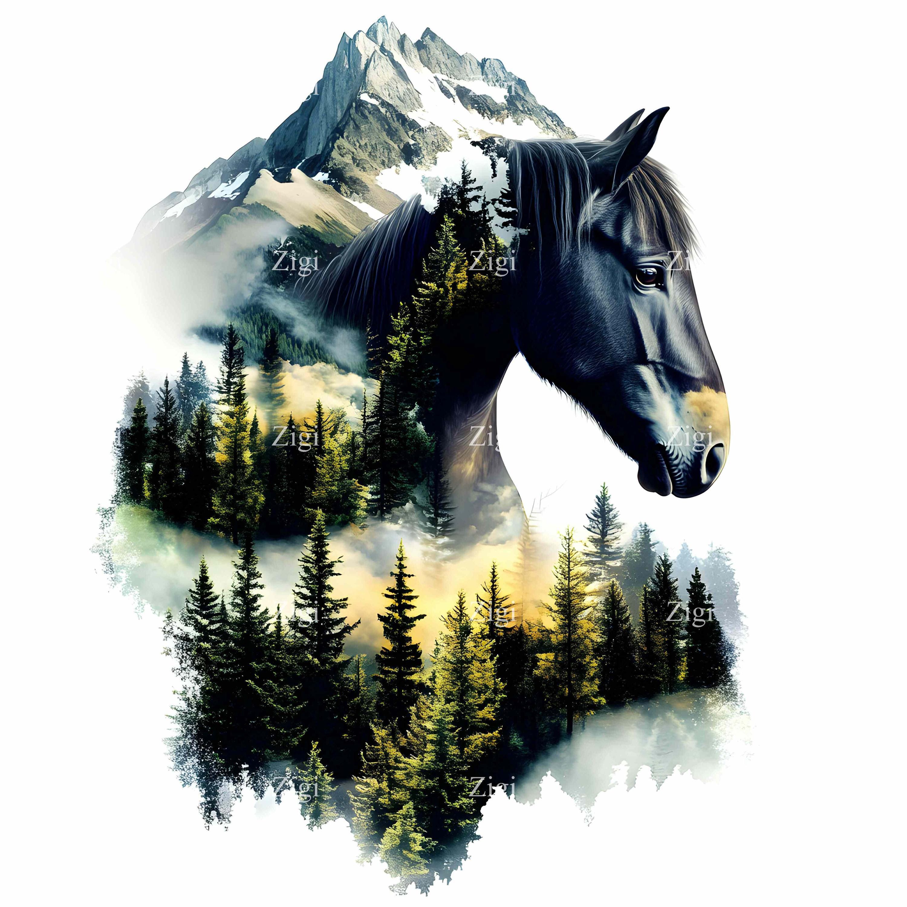 16 JPG Mountain Landscape Clipart – Horse Double Exposure Art – Nature ...