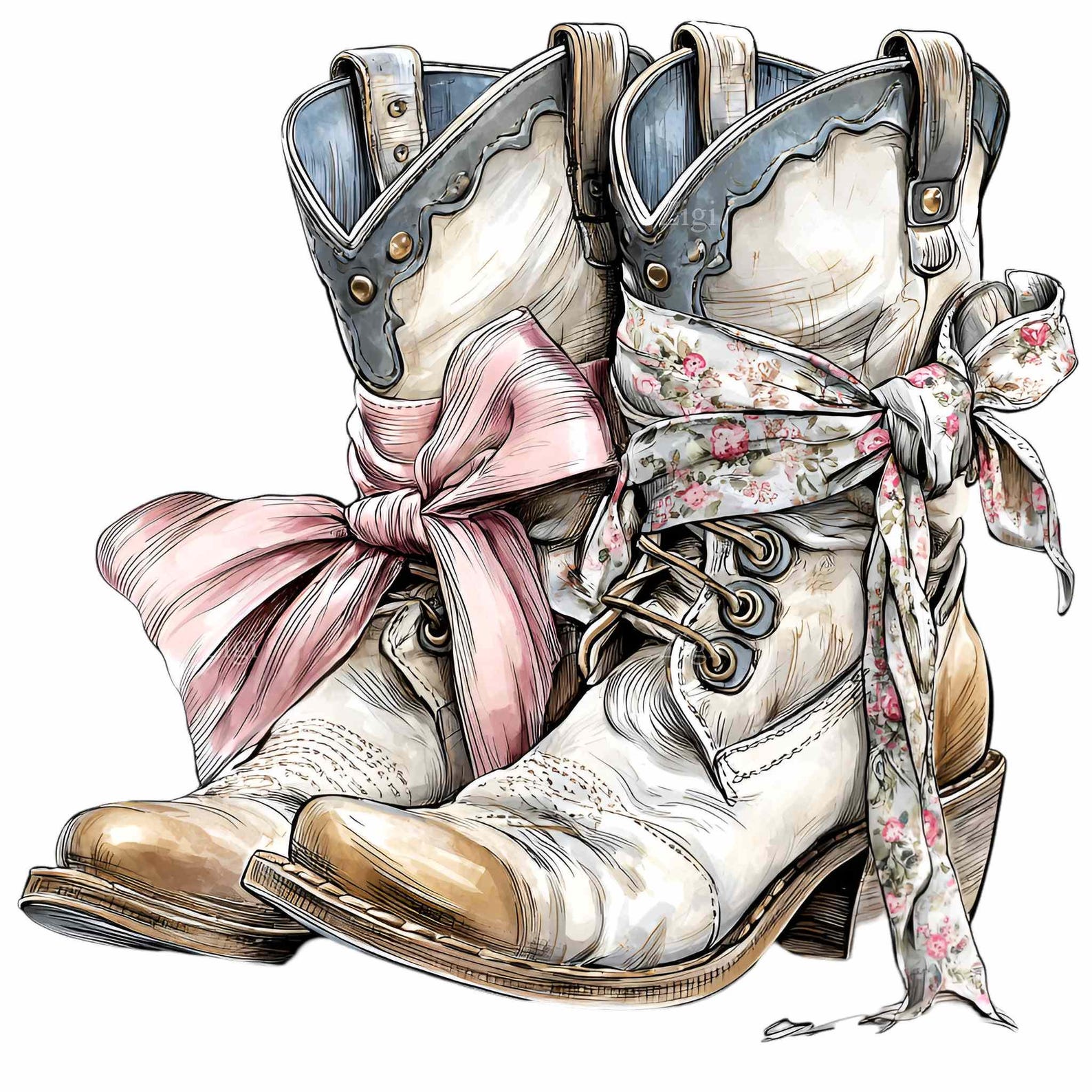 15 PNG Cowgirl Boots Bow Watercolor Pink Western Clipart - Etsy