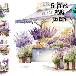 Flowers Market Clipart Watercolor Lavender