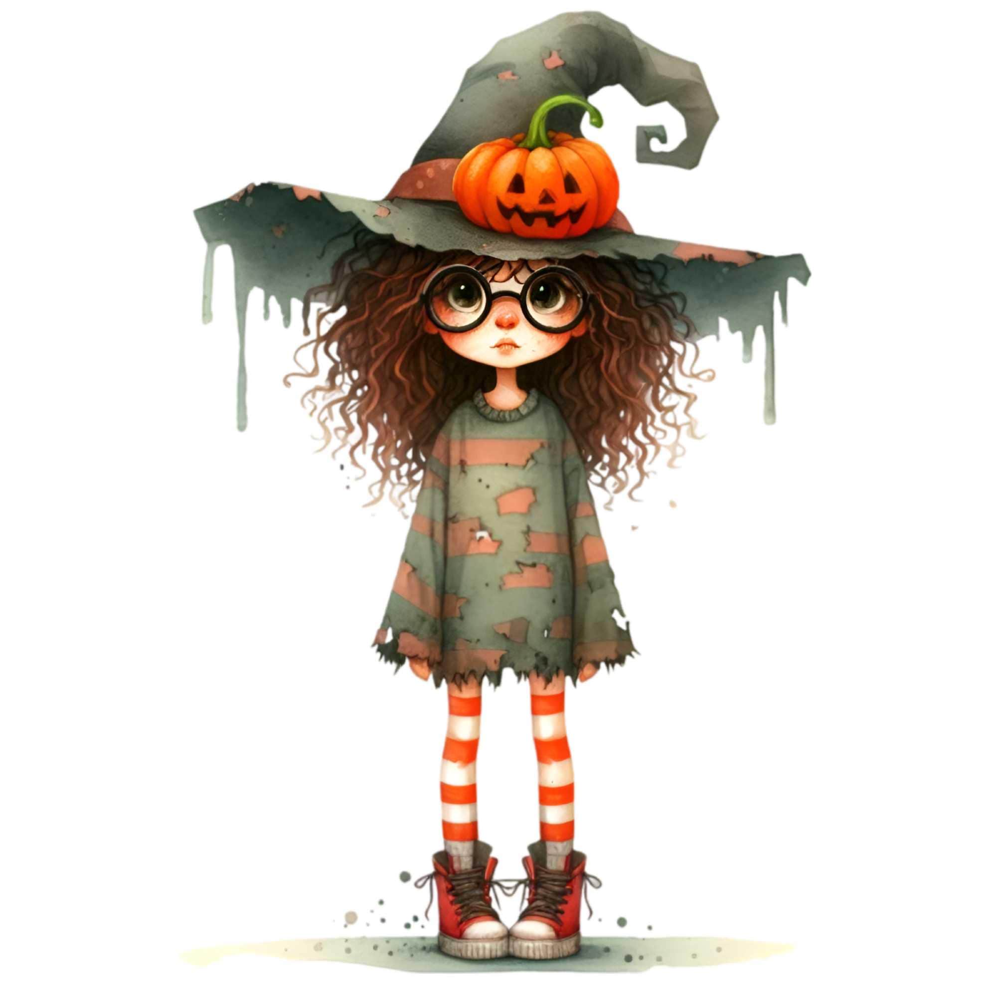 10 PNG Watercolor Witch Pumpkin Glasses Autumn Clipart - Etsy