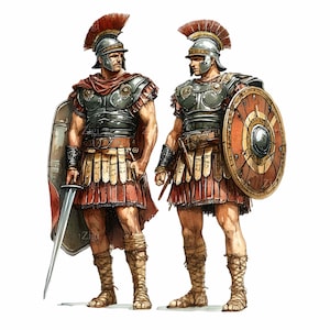 15 imágenes prediseñadas de soldados romanos (PNG): guerreros antiguos (PNG): arte histórico con armadura de gladiador para sublimación, manualidades y proyectos educativos
