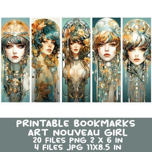 Art Nouveau Printable Bookmarks PNG Bundle 20 Watercolor - Etsy