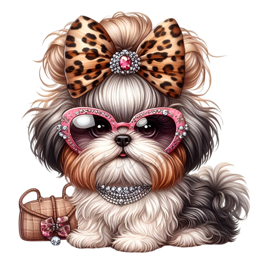 Shih Tzu Clip Art, Leopard Bow Clipart, 15 PNG Dog Animal Print Cheetah ...