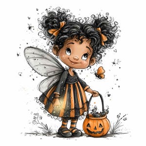 20 PNG Niña hada calabaza – Hada de Halloween PNG – linda clipart de truco o trato para arte infantil de otoño, invitaciones a fiestas y decoración divertida y espeluznante