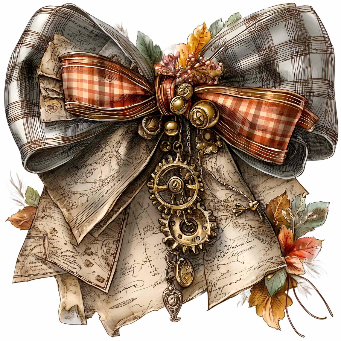 Steampunk Ribbon 10 PNG Steampunk Map Bow – Vintage Ribbon PNG Clipart – Watercolor ...