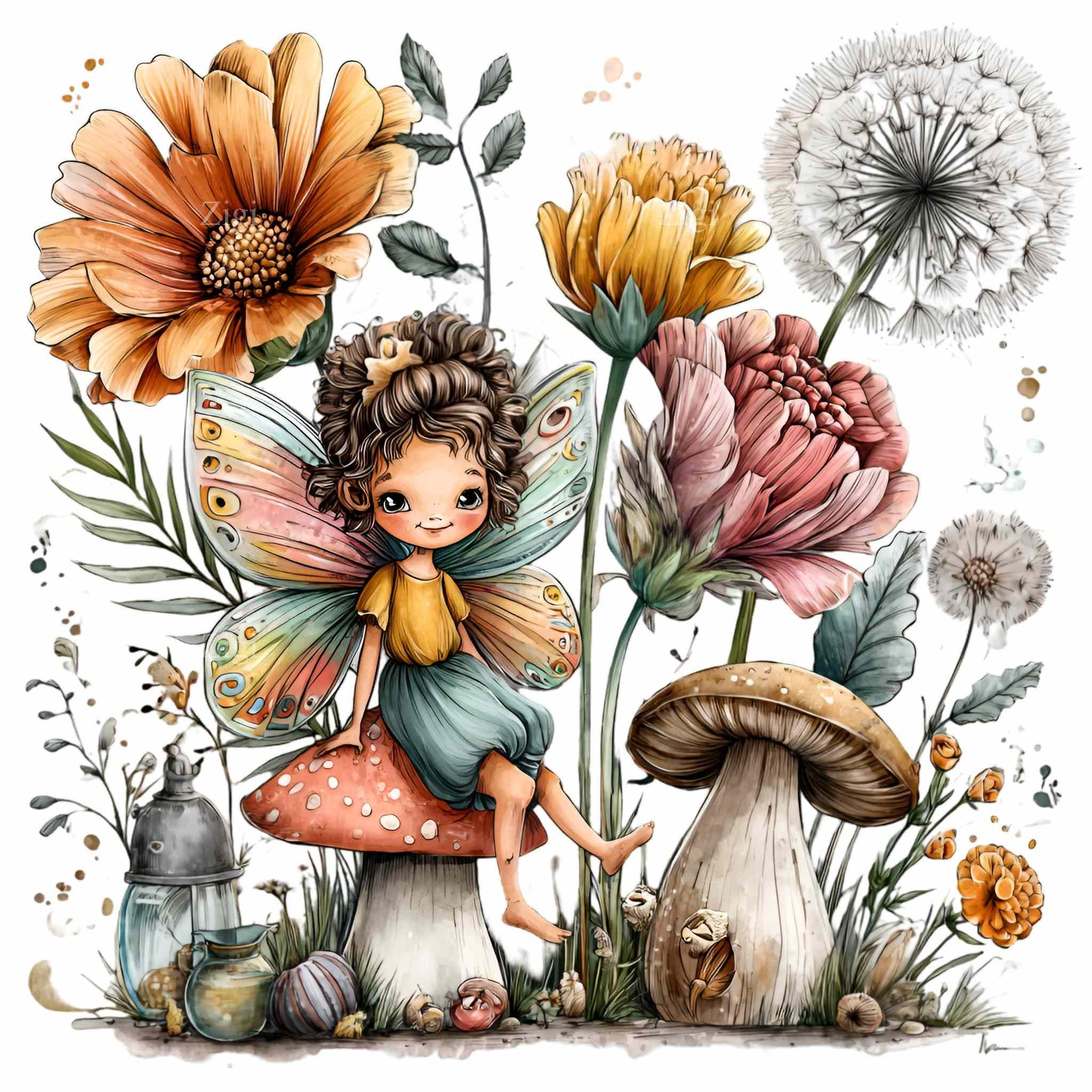 12 PNG Cute Fairy Illustration – Flower Garden Clipart – Kids Crafts ...