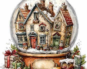 10 PNG Christmas Snow Globe Clipart, Winter Village Holiday