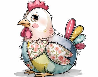 19 Patchwork Hen Png, Country Farmhouse Floral Quilt Chicken Clipart