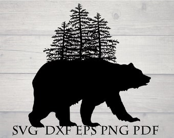 Bear with pine tree svg file for cricut
