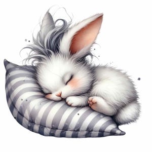 12 PNG Conejito durmiendo PNG – Clipart de conejo bebé blanco – Arte de animales para guardería, impresiones para niños, baby shower y manualidades de Pascua