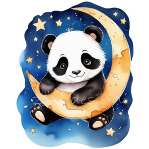 18 Panda Moon Clipart PNG – Cute Baby Panda on Crescent Moon With Stars ...