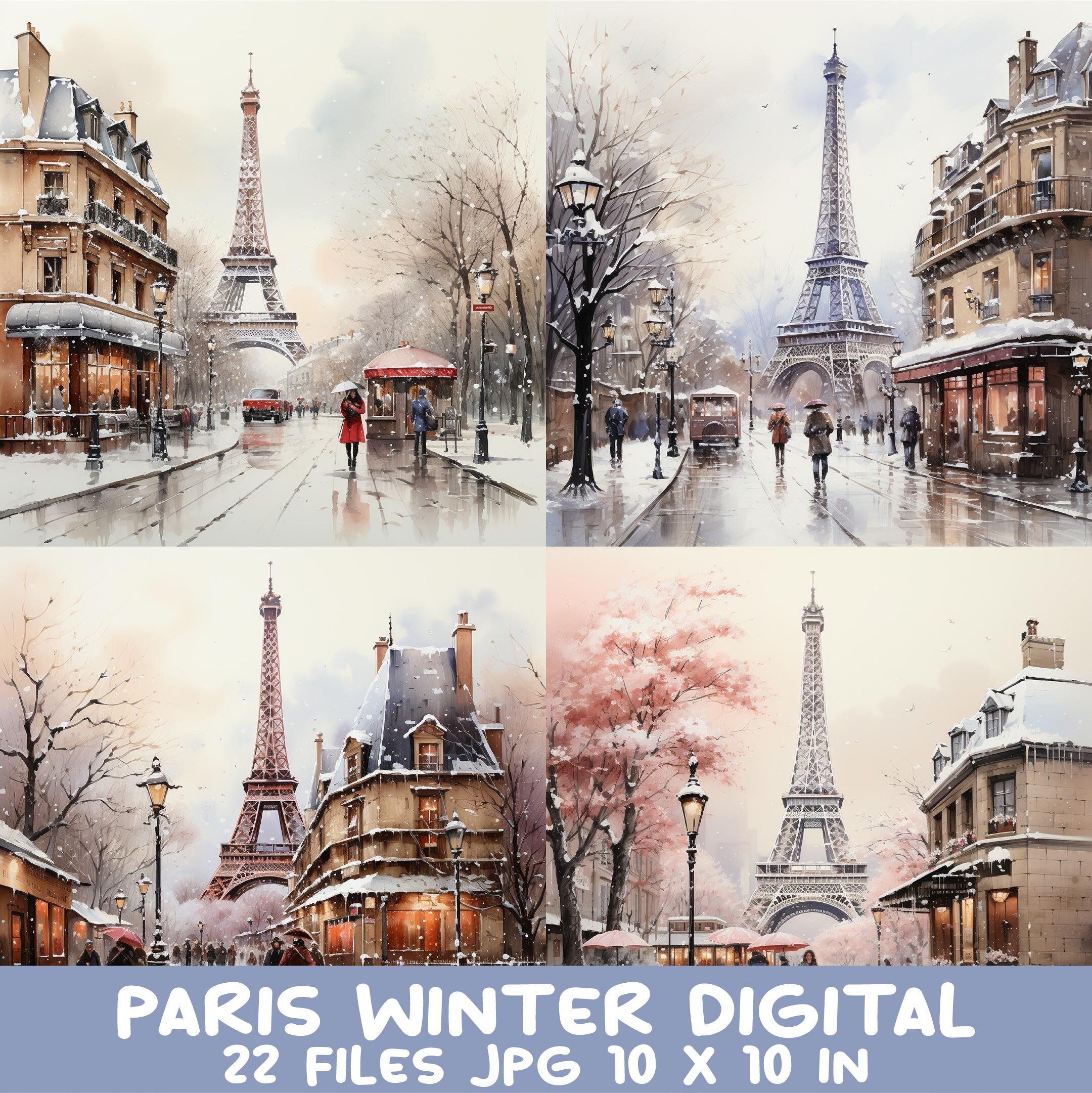 【人気商品！】 Paris Winter With Scene Winter Vintage - Set Art Digital 絵画