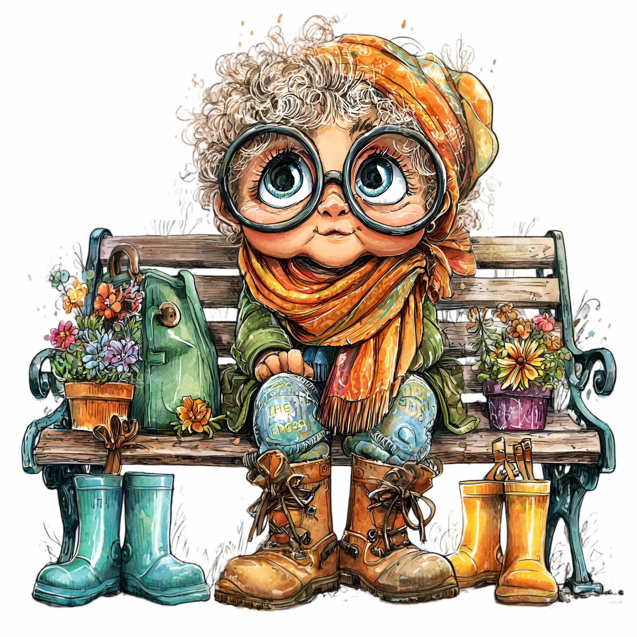 12 PNG Funny Grandma PNG Clipart – Cute Elderly Lady in Garden Outfit ...