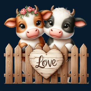 Cow Clipart, Valentine Clip Art, 10 PNG Watercolor Baby Love, Card