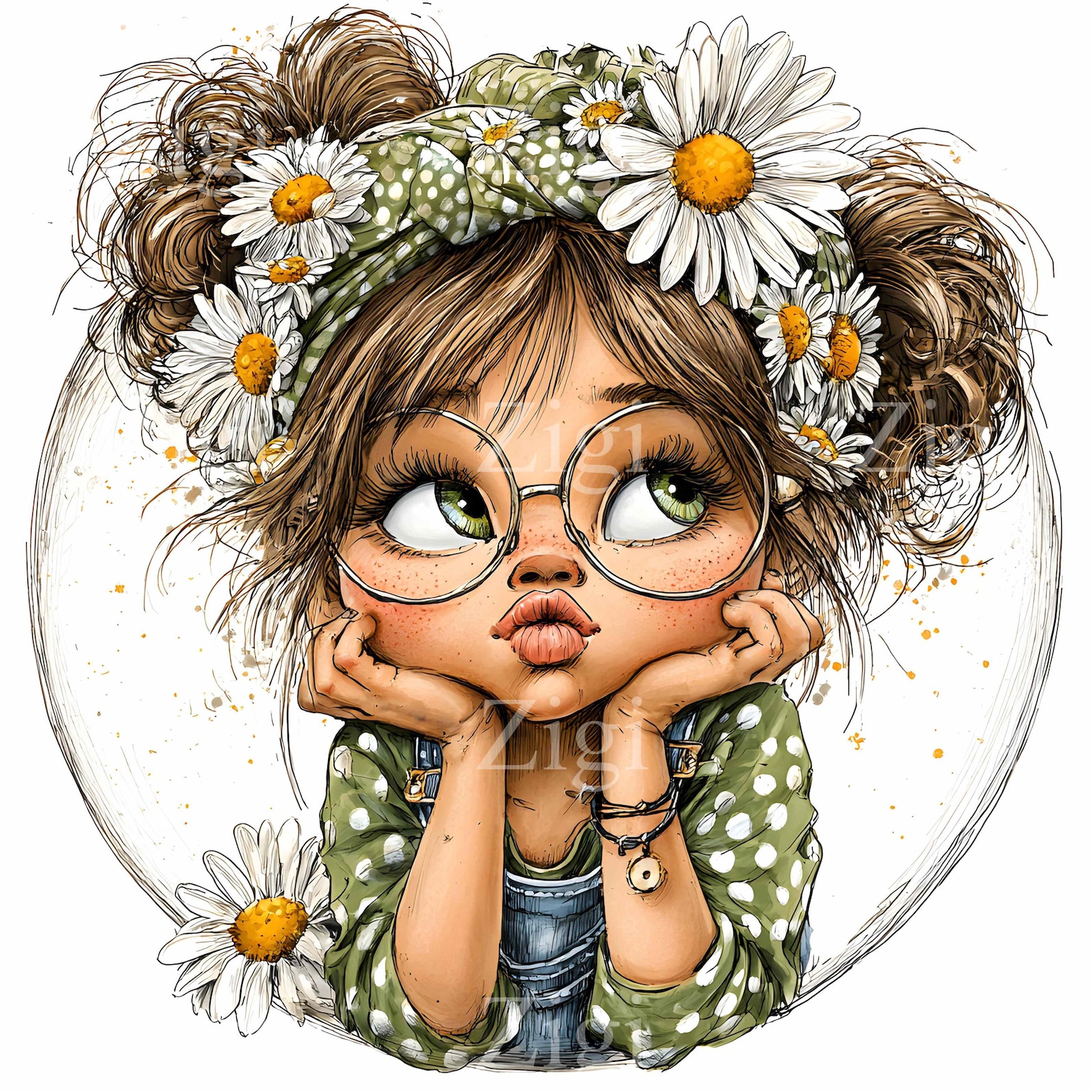16 JPEG Winking Girl With Daisy Clipart – Cute Child JPG Illustration ...