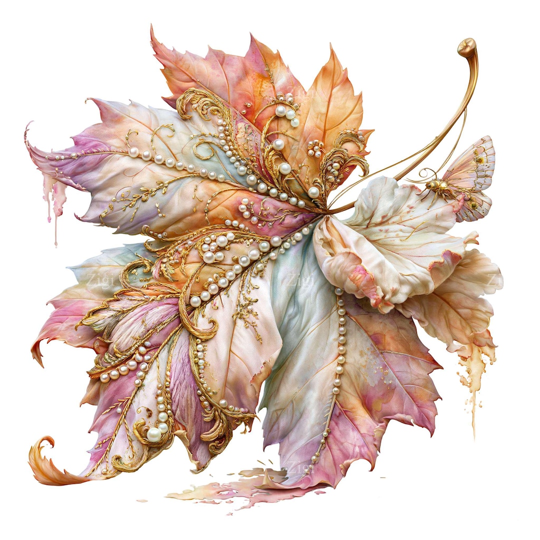 20 PNG Elegant Jewel Fall Leaf Clipart, Pastel Fantasy Autumn - Etsy