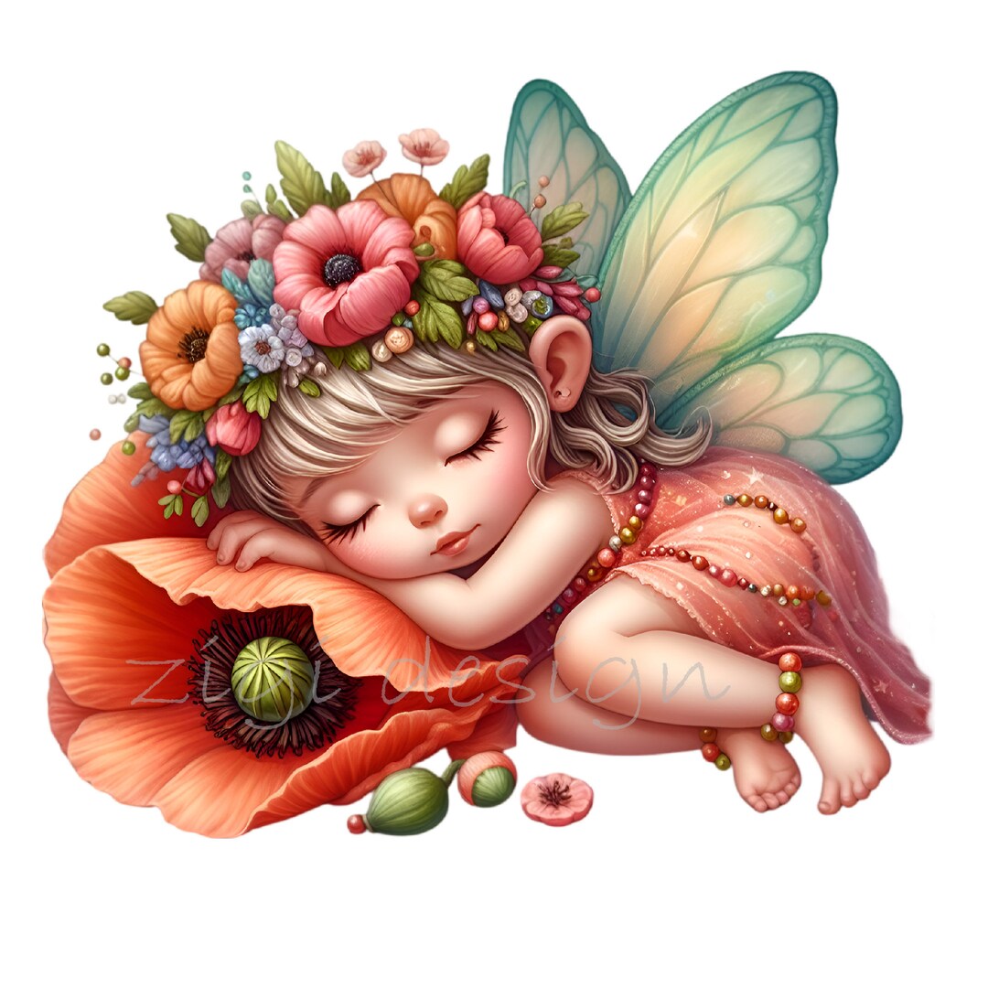 10 PNG Sleeping Fairy – Floral PNG Clipart – Cute Enchanted Art for ...