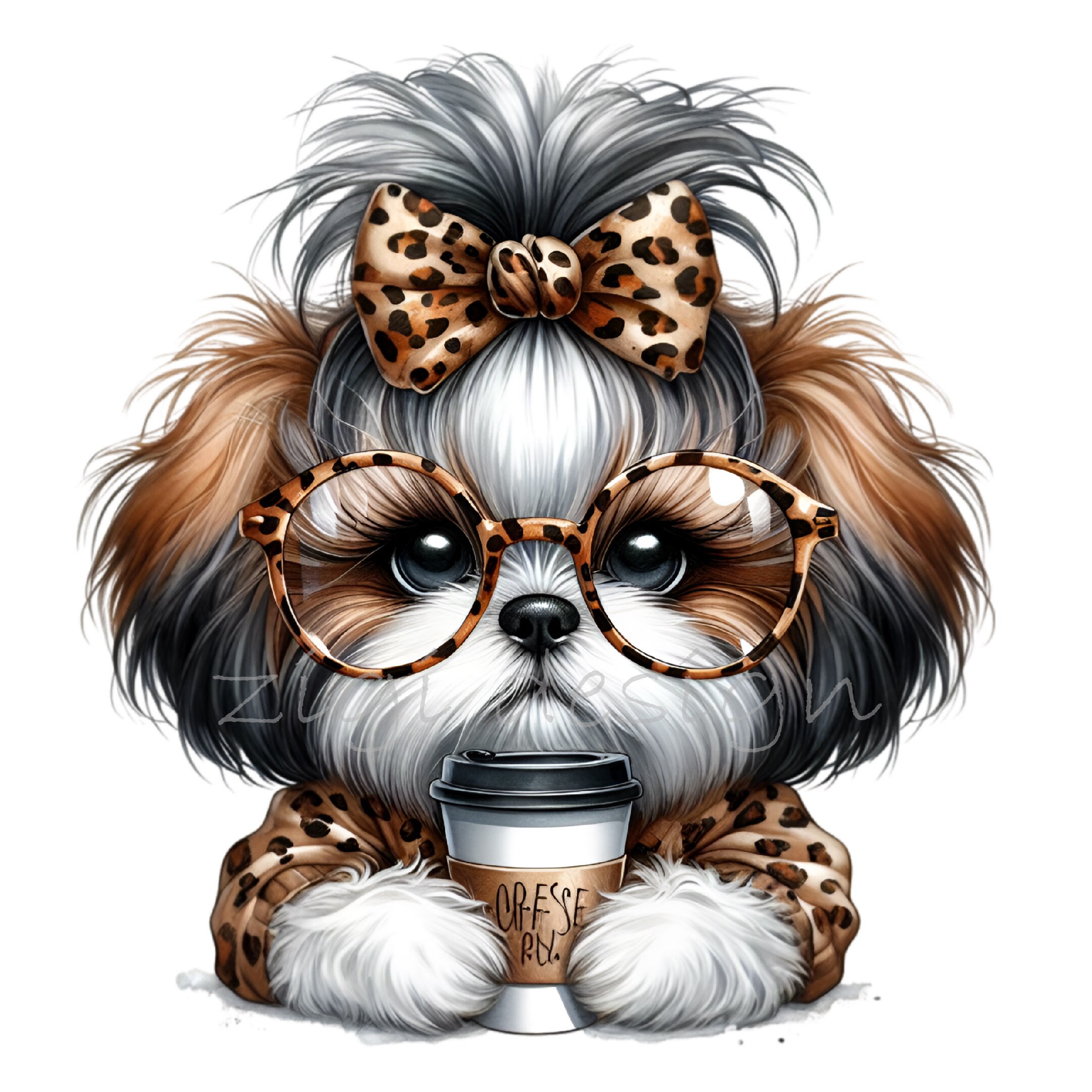 Shih Tzu Clipart, Leopard Bow Clip Art, 12 PNG Coffee Animal Print ...