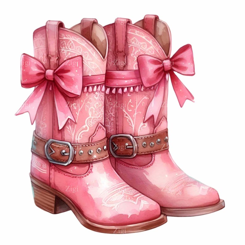 12 Pink Cowgirl Boots PNG Clipart, Western Boots With Bows and Flowers ...