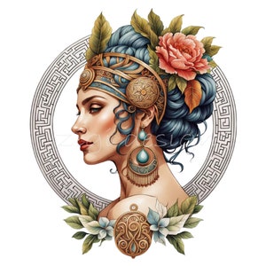 15 PNG Greek Goddess Portrait PNG – Elegant Ancient Woman Clipart for Wall Art, Tattoos, Crafts, Digital Downloads and Printing