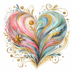 Corazón abstracto con detalles dorados PNG Clipart, 12 diseños de remolinos caprichosos, ilustración de arte decorativo romántico
