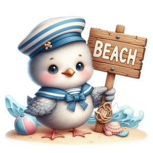 10 png-clipart strandvogel – matroos zeemeeuw png – schattige zomerdierenkunst voor kinderfeestdecor, babyafdrukken, knutselen aan zee en kaarten