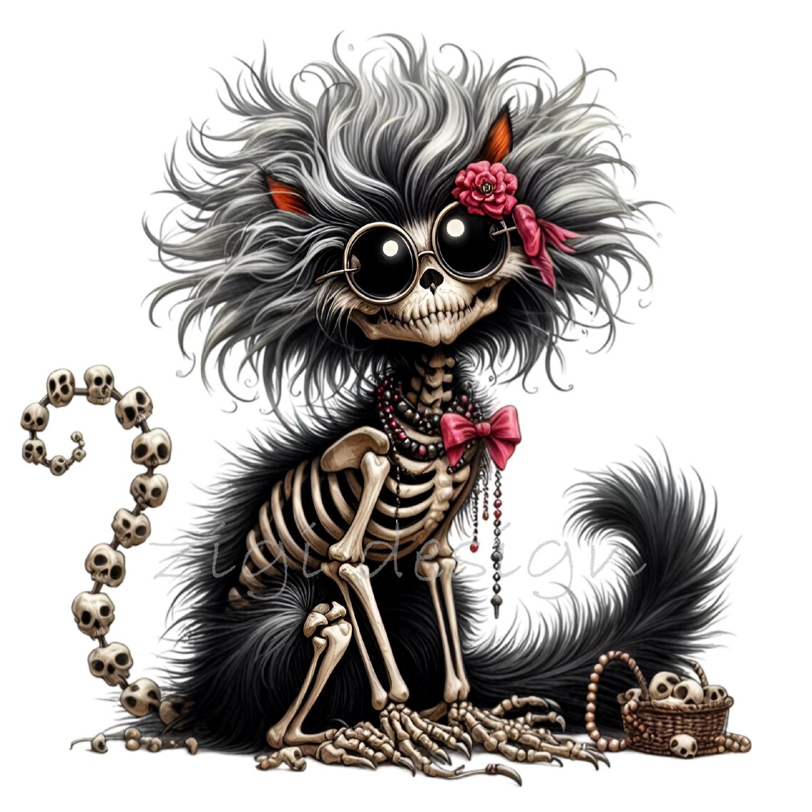12 PNG Skeleton Cat Clipart - Gothic Furry Skull Kitten With Black Fur ...