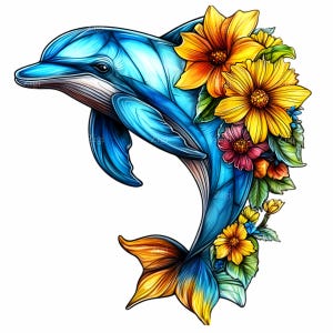 14 PNG de delfines florales: imágenes prediseñadas de animales marinos en acuarela, sublimación con temática oceánica para decoración infantil, manualidades de verano o arte playero
