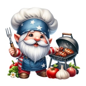 15 imágenes prediseñadas de gnomo de barbacoa PNG – Chef a la parrilla PNG – Lindo arte de gnomo de barbacoa de verano para decoración de fiestas, invitaciones, letreros de comida y manualidades
