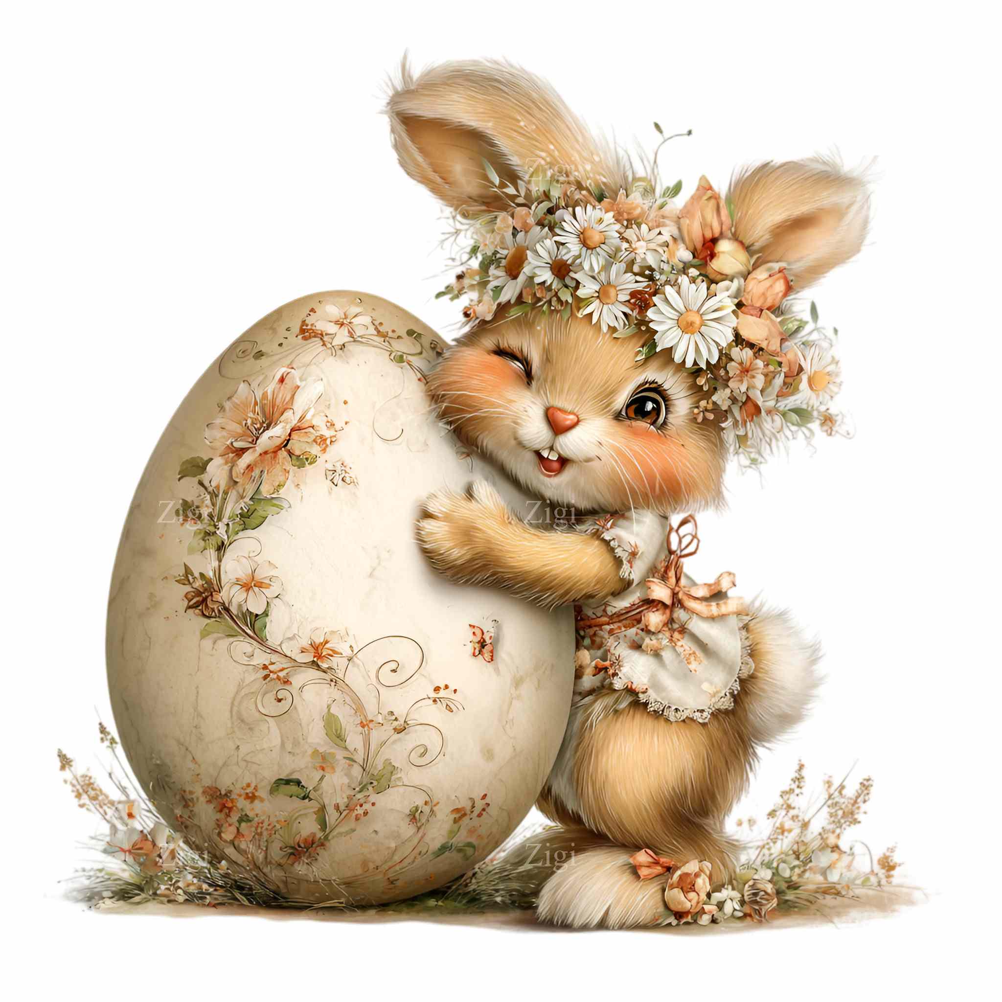 16 PNG Spring Rabbit Clipart, Floral Egg Illustration, Bunny for ...