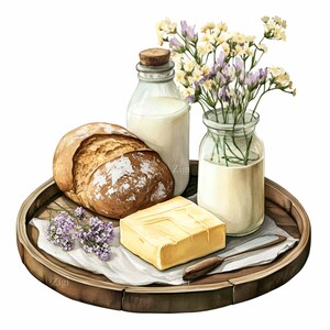 14 Farmhouse Bread Butter Tray Png, Milk Bottle Sublimation Kitchen Art