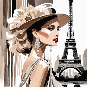 Clipart de moda parisiense, 25 JPG Arte de mulher elegante, download digital em preto e branco, 12x12 JPG, decoração chique de Paris